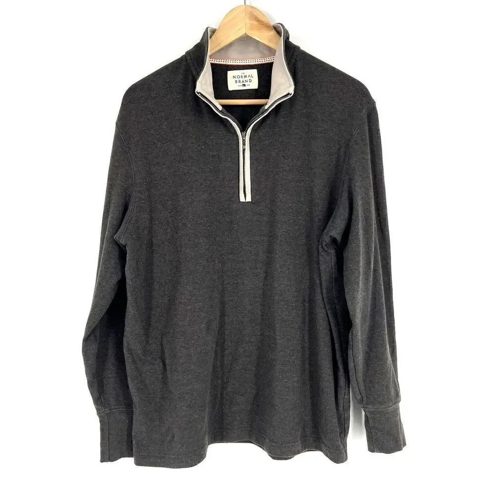 The Normal Brand Sweater Size Large Mens Gray 1/4 Zip Pullover Mock Neck Stretch